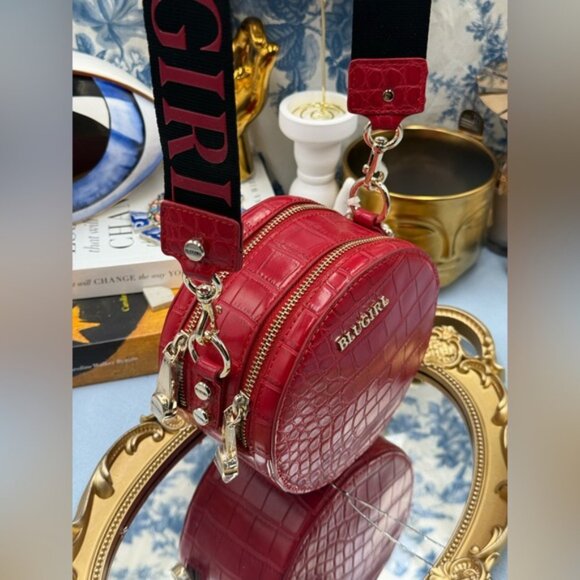 🆕 BLUGIRL 🧿 NWT Linea Rosso Red Croc Round Mini Purse, Logo Strap - Picture 3 of 15